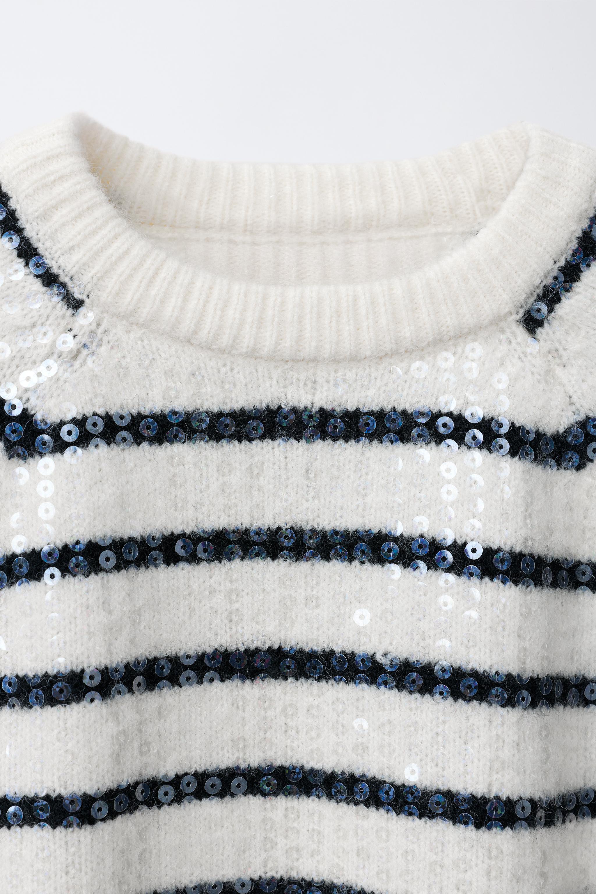 SEQUIN STRIPED KNIT SWEATER
